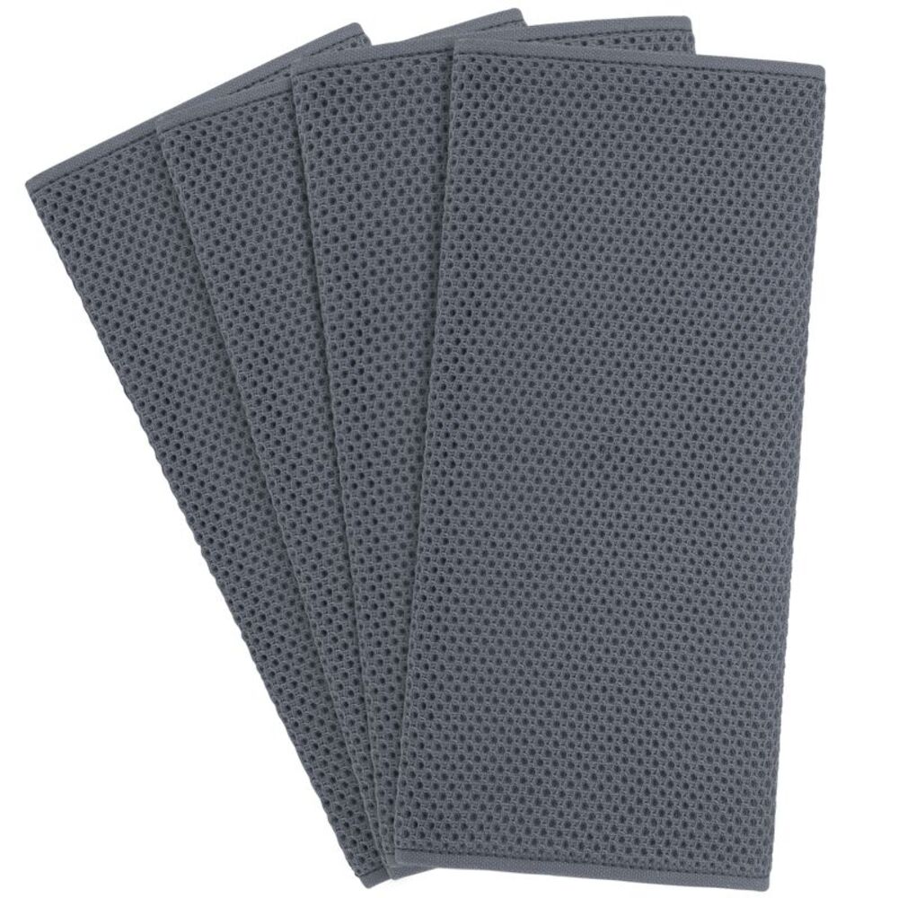 4pcs Kitchen Towels 100% Cotton Absorbent Quick Drying Dish Towels Dark Gray